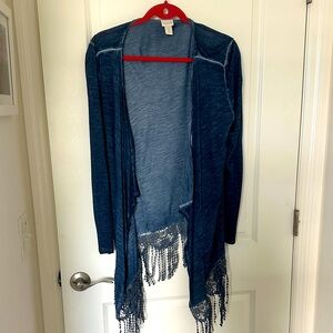 Chico's Deep Blue Cardigan with Fringe